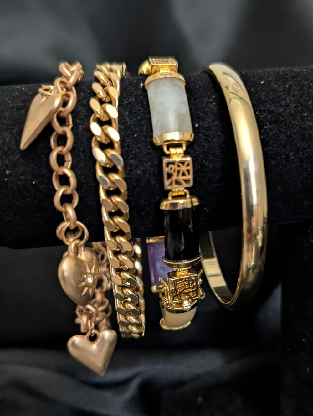 #53. Rich Girls's Stack Monet Bangle Avon Link, Gold Oriental w Stones & Charm B